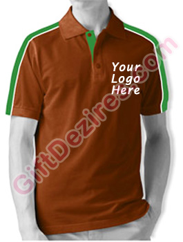Designer Chestnut Brown and Green-White Color Company Logo Printed T Shirts